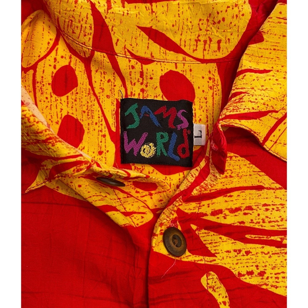 Vintage Jams World Psychedelic Red Yellow Floral Hawaiian Men's Shirt Large 90s - Picture 5 of 8